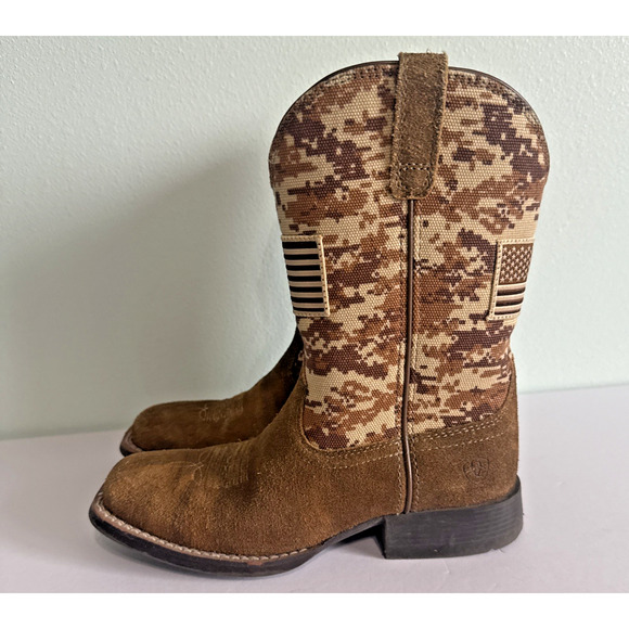 Ariat Western Boot Kids 1 Brown Desert Camo Patriot USA Flag Cowboy - Picture 3 of 8